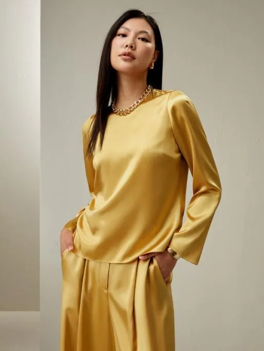 Lilysilk Classic Minimalist Crewneck Long Sleeve Silk Top Women Blouses Shirts
