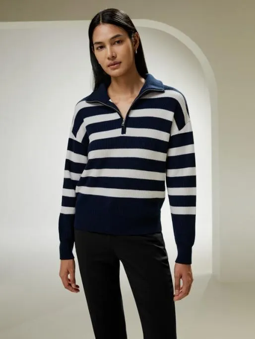 Lilysilk Collared QuarterZip Wool Sweater Women Knitwear