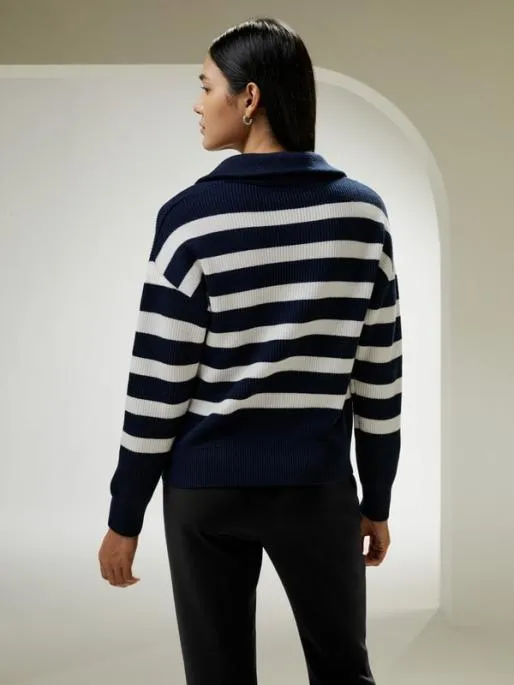 Lilysilk Collared QuarterZip Wool Sweater Women Knitwear