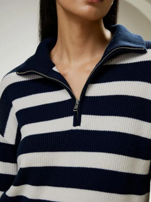 Lilysilk Collared QuarterZip Wool Sweater Women Knitwear