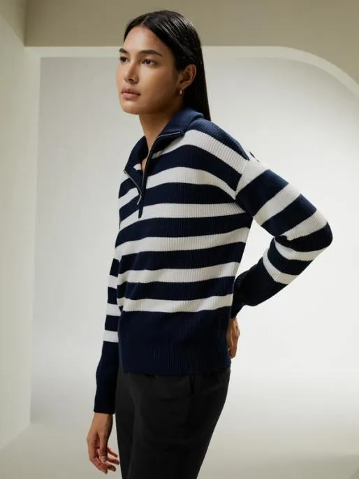 Lilysilk Collared QuarterZip Wool Sweater Women Knitwear
