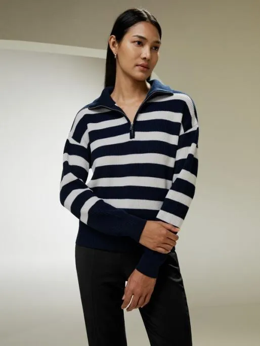 Lilysilk Collared QuarterZip Wool Sweater Women Knitwear