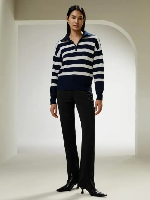 Lilysilk Collared QuarterZip Wool Sweater Women Knitwear