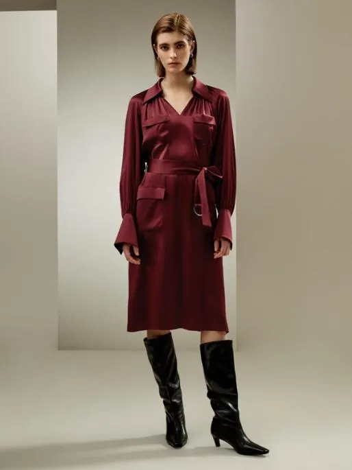 Lilysilk Elegant 100 Silk Charmeuse Jam Red Trench Dress Women Jumpsuits Outerwear