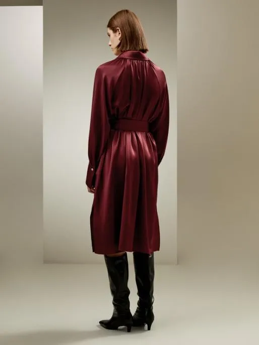 Lilysilk Elegant 100 Silk Charmeuse Jam Red Trench Dress Women Jumpsuits Outerwear