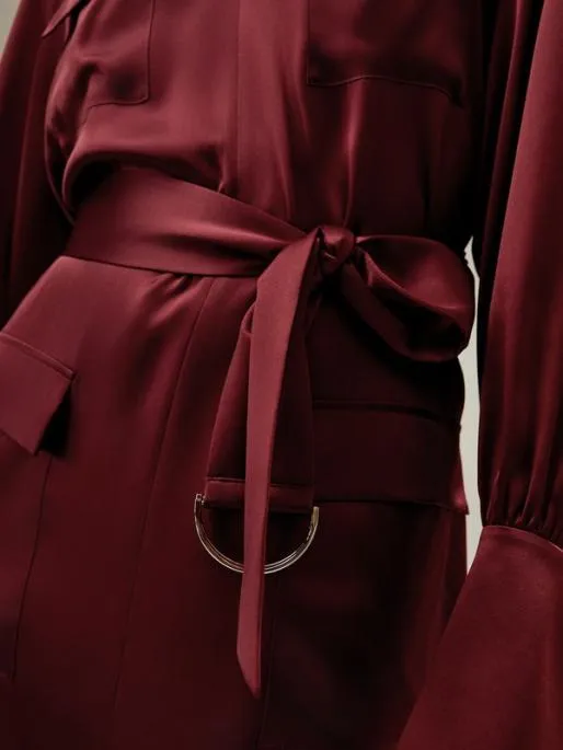 Lilysilk Elegant 100 Silk Charmeuse Jam Red Trench Dress Women Jumpsuits Outerwear