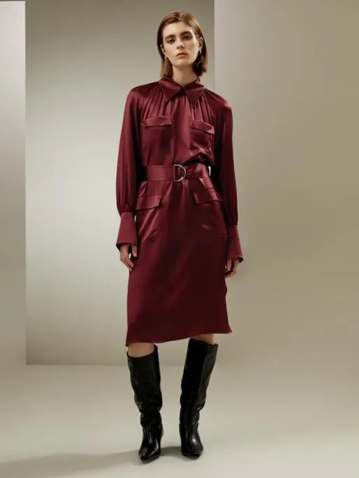 Lilysilk Elegant 100 Silk Charmeuse Jam Red Trench Dress Women Jumpsuits Outerwear