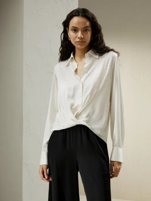 Lilysilk Hem Pleated Silk Blouse Women Blouses Shirts