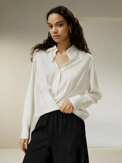 Lilysilk Hem Pleated Silk Blouse Women Blouses Shirts