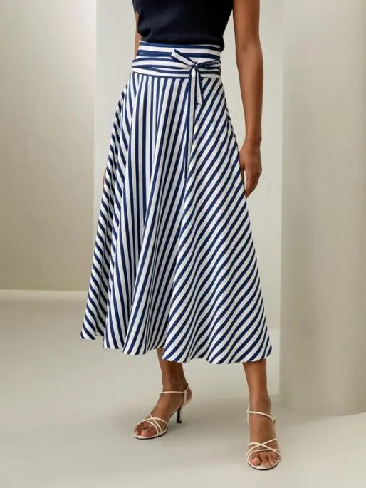 Lilysilk Pinstriped Silk Skirt With Waist Tie Classic And Elegant Women Bottoms