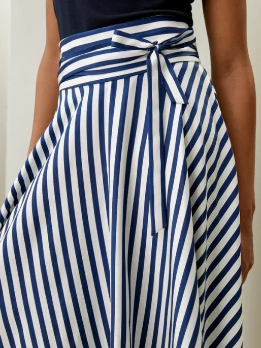 Lilysilk Pinstriped Silk Skirt With Waist Tie Classic And Elegant Women Bottoms