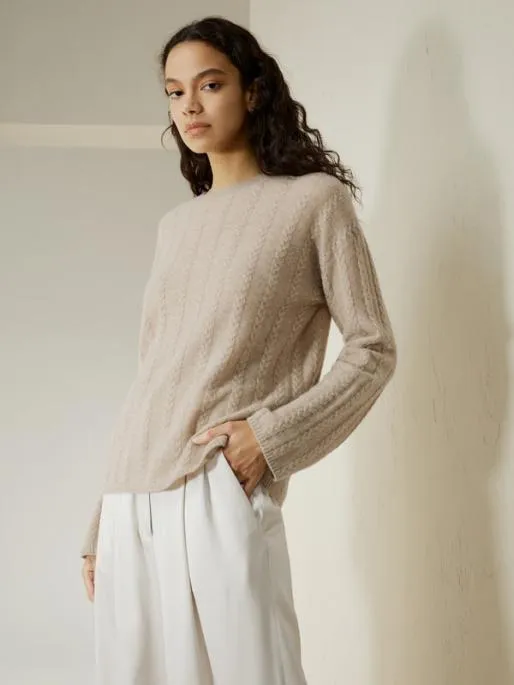 Lilysilk SemiSheer Cableknit Baby Cashmere Sweater Women Knitwear