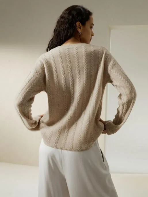Lilysilk SemiSheer Cableknit Baby Cashmere Sweater Women Knitwear