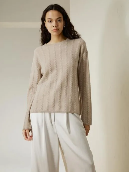Lilysilk SemiSheer Cableknit Baby Cashmere Sweater Women Knitwear