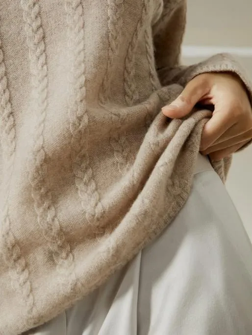 Lilysilk SemiSheer Cableknit Baby Cashmere Sweater Women Knitwear