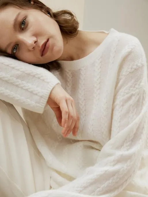 Lilysilk SemiSheer Cableknit Baby Cashmere Sweater Women Knitwear