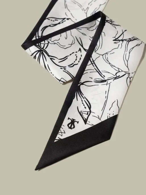 Lilysilk Silk Ribbon Scarf With Black White Floral Print MustHave Pieces Women Wraps Scarves