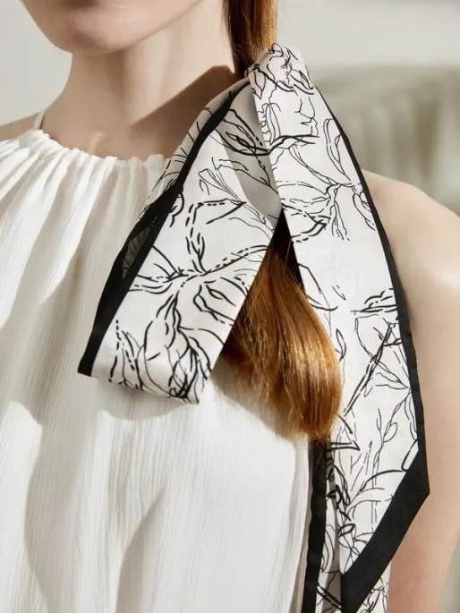 Lilysilk Silk Ribbon Scarf With Black White Floral Print MustHave Pieces Women Wraps Scarves