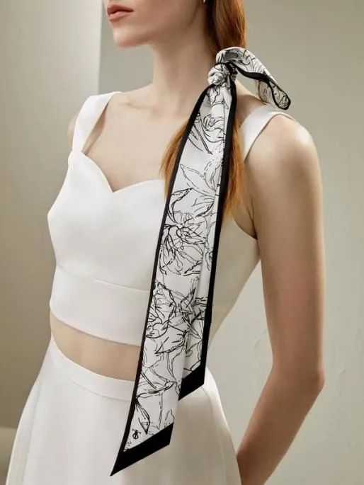 Lilysilk Silk Ribbon Scarf With Black White Floral Print MustHave Pieces Women Wraps Scarves