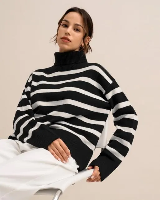 Lilysilk Tarra Stripe Sweater 8211 Stylish Womenx27s Striped Wool Turtleneck Sweater Women Knitwear