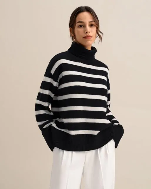 Lilysilk Tarra Stripe Sweater 8211 Stylish Womenx27s Striped Wool Turtleneck Sweater Women Knitwear