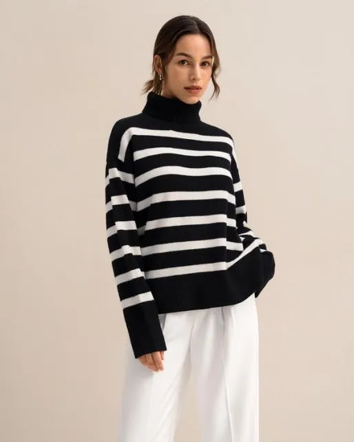 Lilysilk Tarra Stripe Sweater 8211 Stylish Womenx27s Striped Wool Turtleneck Sweater Women Knitwear