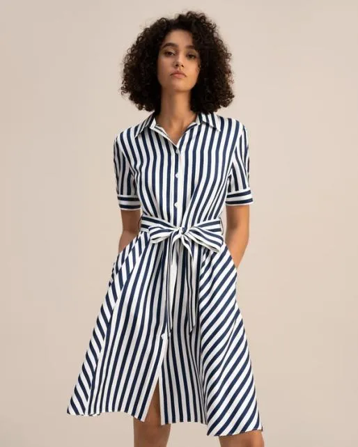 Lilysilk The Amalfi Stripe Silk Shirtdress With Belt Women Jumpsuits Dresses