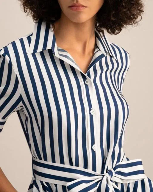 Lilysilk The Amalfi Stripe Silk Shirtdress With Belt Women Jumpsuits Dresses