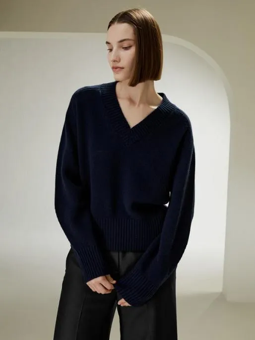 Lilysilk VNeck Relaxed Fit Wool Cashmere Blend Sweater Women Knitwear