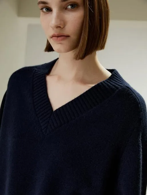 Lilysilk VNeck Relaxed Fit Wool Cashmere Blend Sweater Women Knitwear