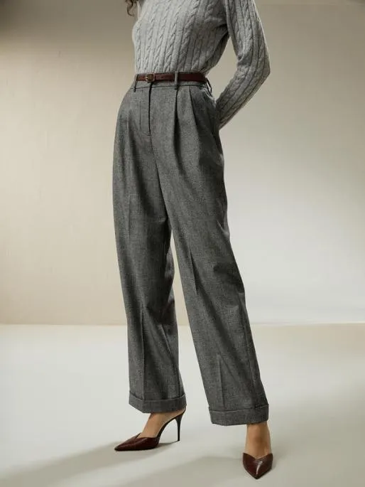 Lilysilk Wide Leg Woolflannel Suit Trousers Women Knitwear