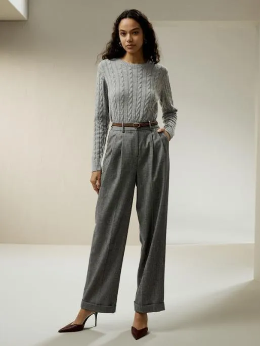 Lilysilk Wide Leg Woolflannel Suit Trousers Women Knitwear