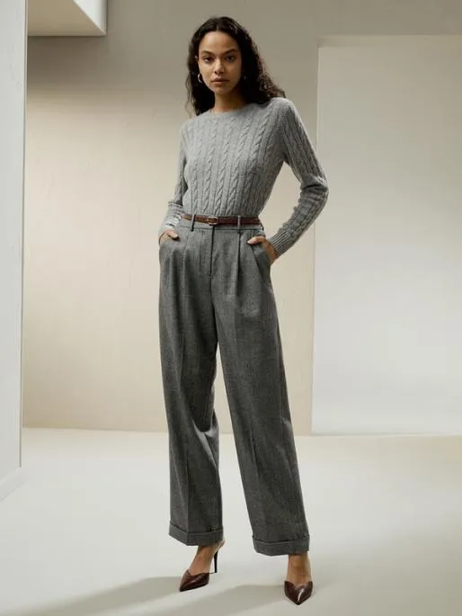 Lilysilk Wide Leg Woolflannel Suit Trousers Women Knitwear
