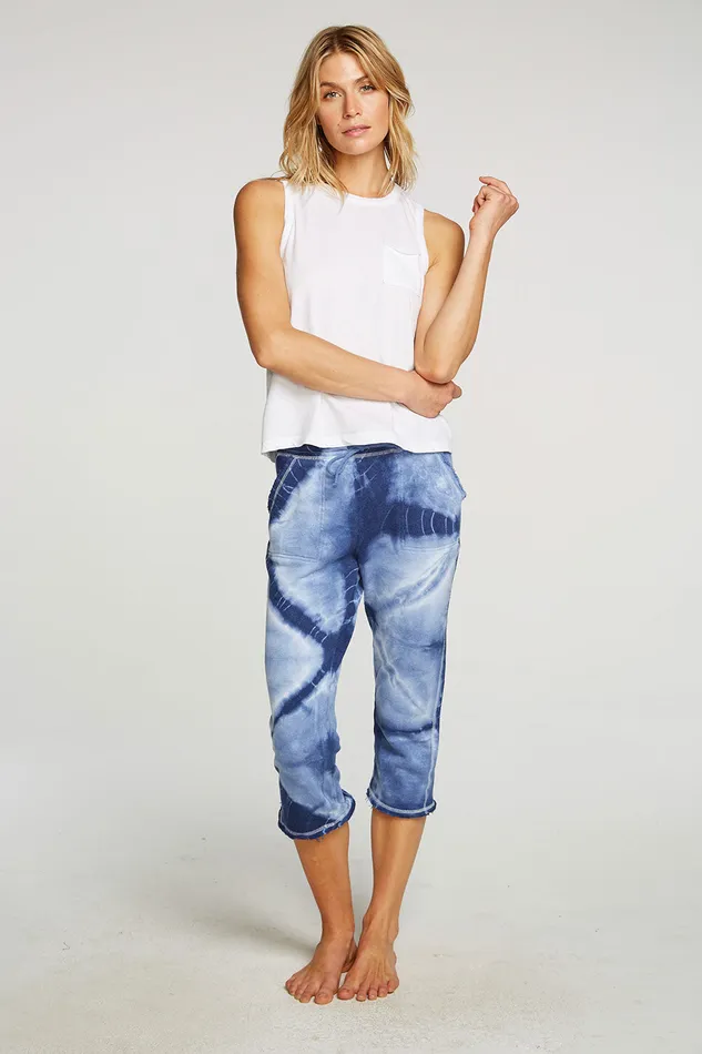 Linen French Terry Cropped Relaxed Raw Edge Jogger Loungewear Chaser Brand Womens