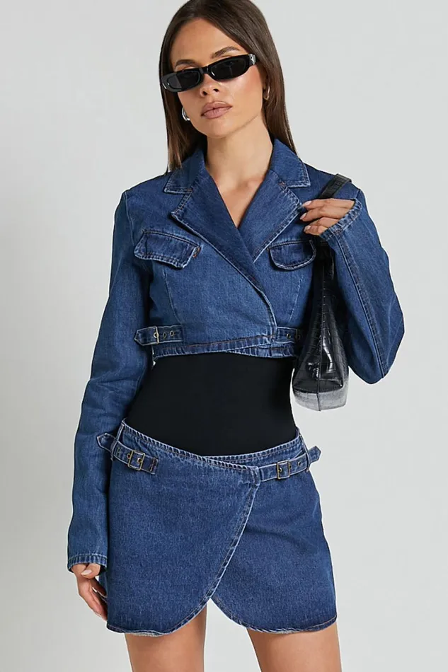 Lioness 8211 Anja Mini Skirt In Dark Denim Women Showpo Denim