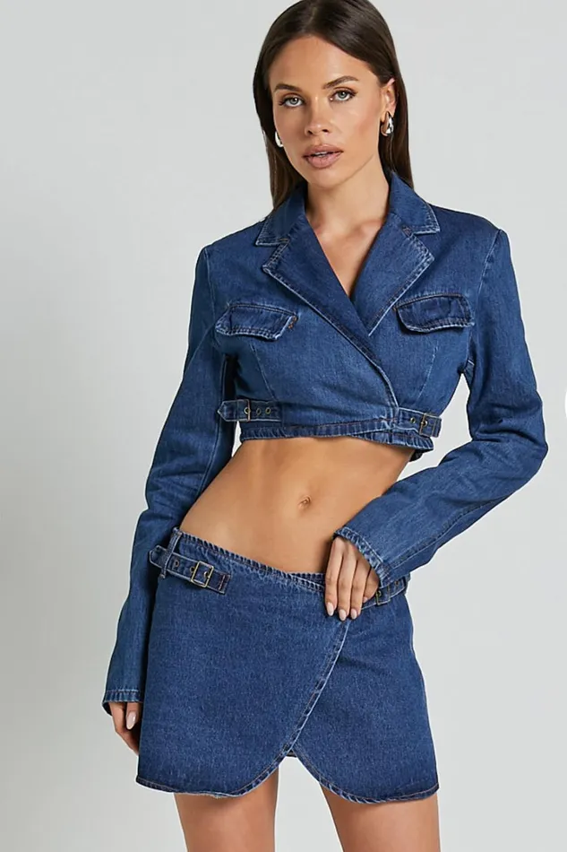 Lioness 8211 Anja Mini Skirt In Dark Denim Women Showpo Denim