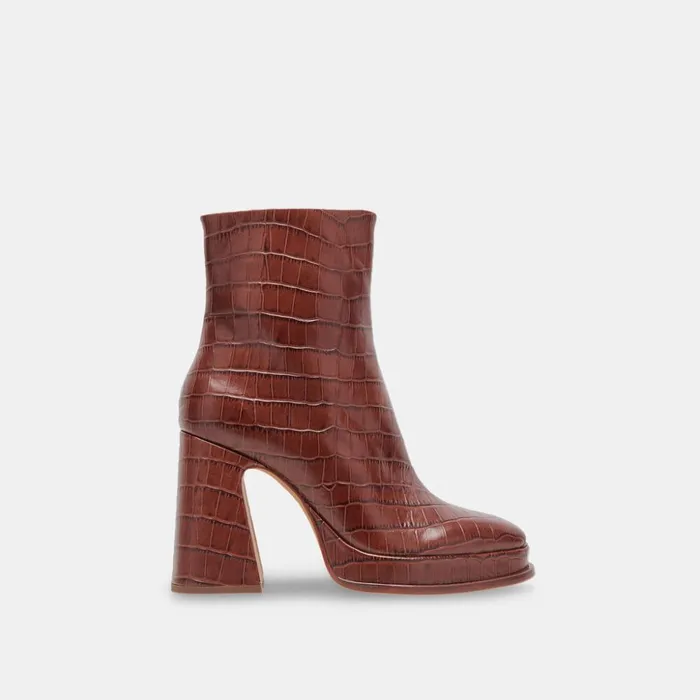 Lochly Boots Walnut Embossed Leather Women Dolce Vita Boots and Booties