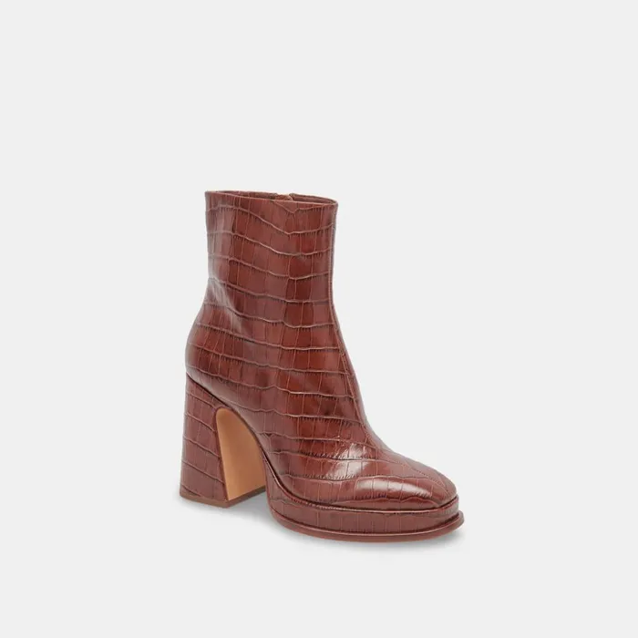Lochly Boots Walnut Embossed Leather Women Dolce Vita Boots and Booties