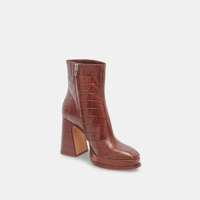 Lochly Boots Walnut Embossed Leather Women Dolce Vita Boots and Booties