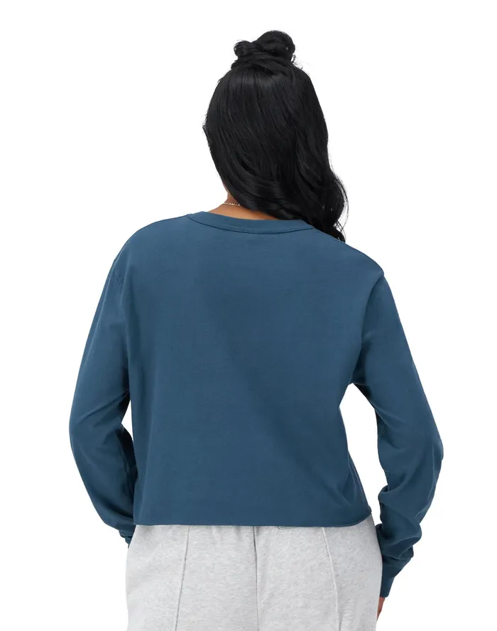 LongSleeve Crop Top C Logo Metallic Teal Women Champion TShirts and Tops