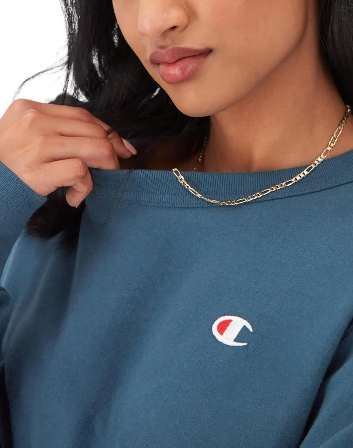 LongSleeve Crop Top C Logo Metallic Teal Women Champion TShirts and Tops