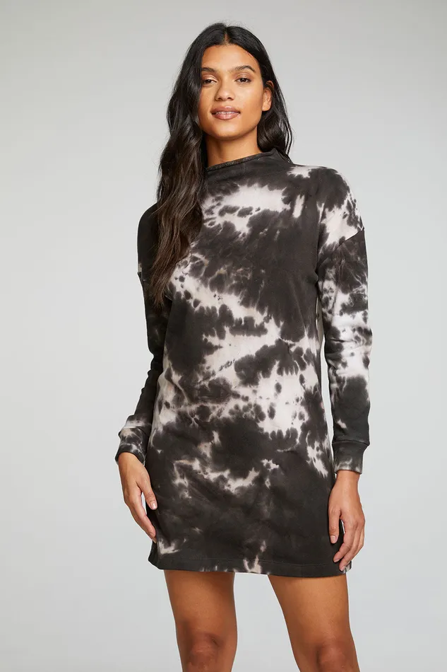 Loungewear Cotton Fleece Long Sleeve Drop Shoulder Mock Neck Mini Dress 8211 Chaser Brand Womens