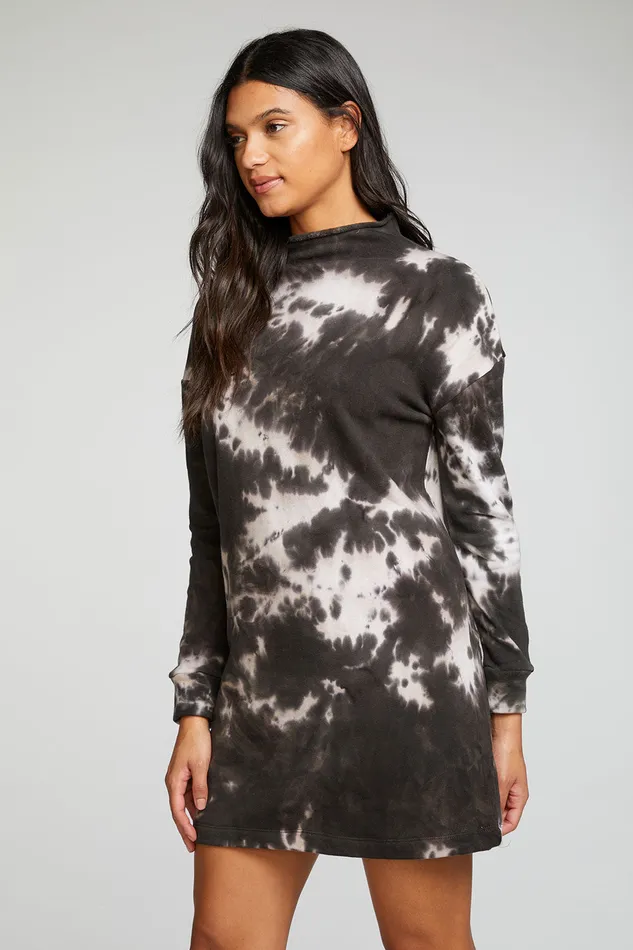 Loungewear Cotton Fleece Long Sleeve Drop Shoulder Mock Neck Mini Dress 8211 Chaser Brand Womens