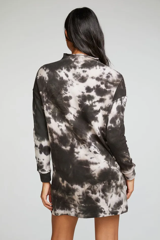 Loungewear Cotton Fleece Long Sleeve Drop Shoulder Mock Neck Mini Dress 8211 Chaser Brand Womens