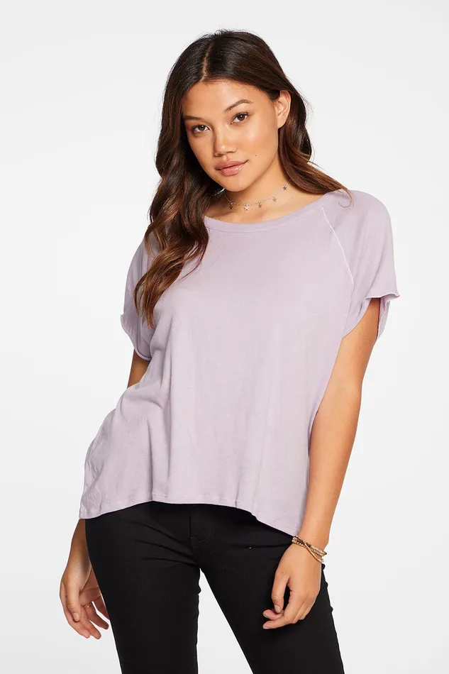 Loungewear Gauzy Cotton Cap Sleeve Hi Lo Raglan Tee in Hydrangea Purple 8211 Chaser Brand Womens