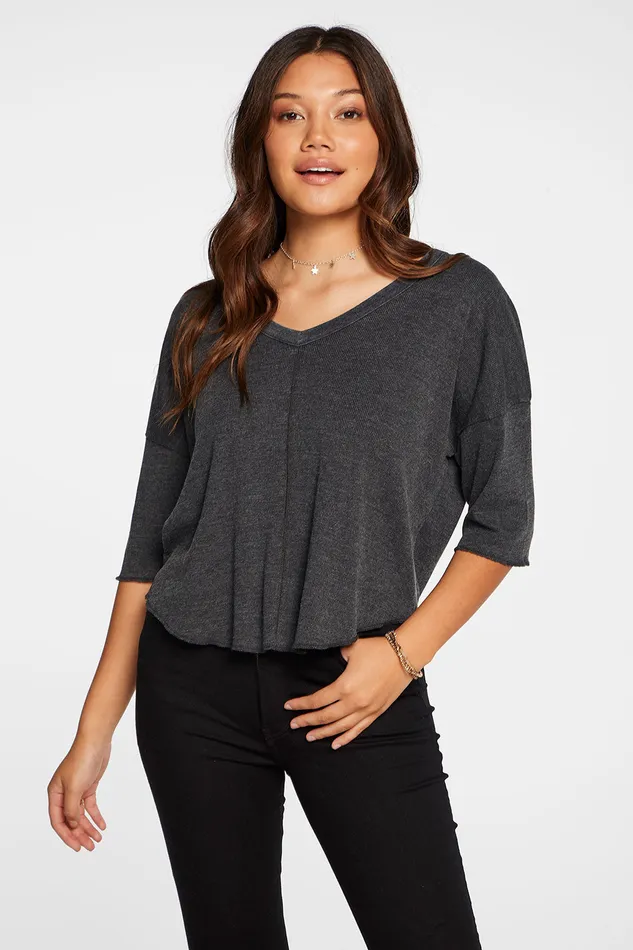 Loungewear Triblend Jersey Short Sleeve V Neck Drop Shoulder Shirttail Tee in Black 8211 Chaser Brand Womens Loungewear Triblend Jersey Short Sleeve V Neck Drop Shoulder Shirttail Tee in Black 8211 Chaser Brand Womens