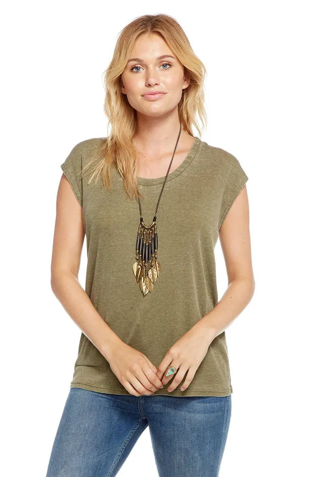 Loungewear VINTAGE RIB CAP SLEEVE LACE UP BACK TEE Chaser Brand Womens