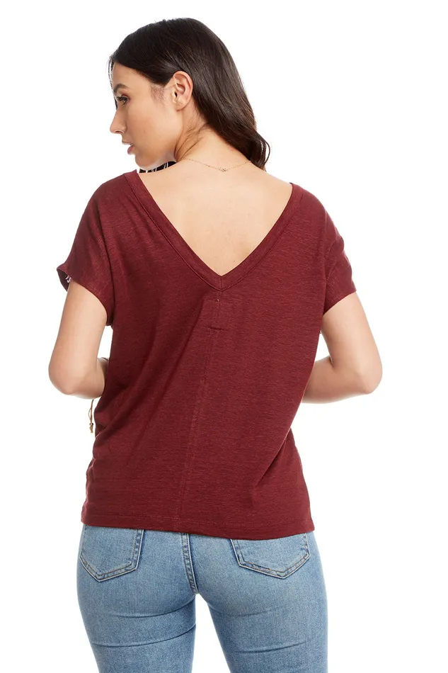 Loungewear Womens Chaser Brand Linen Jersey Drop Shoulder Short Sleeve Double V Tee