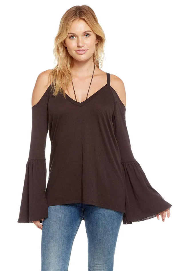 Loungewear Womens VINTAGE JERSEY COLD SHOULDER PEPLUM SLEEVE V NECK TEE Chaser Brand