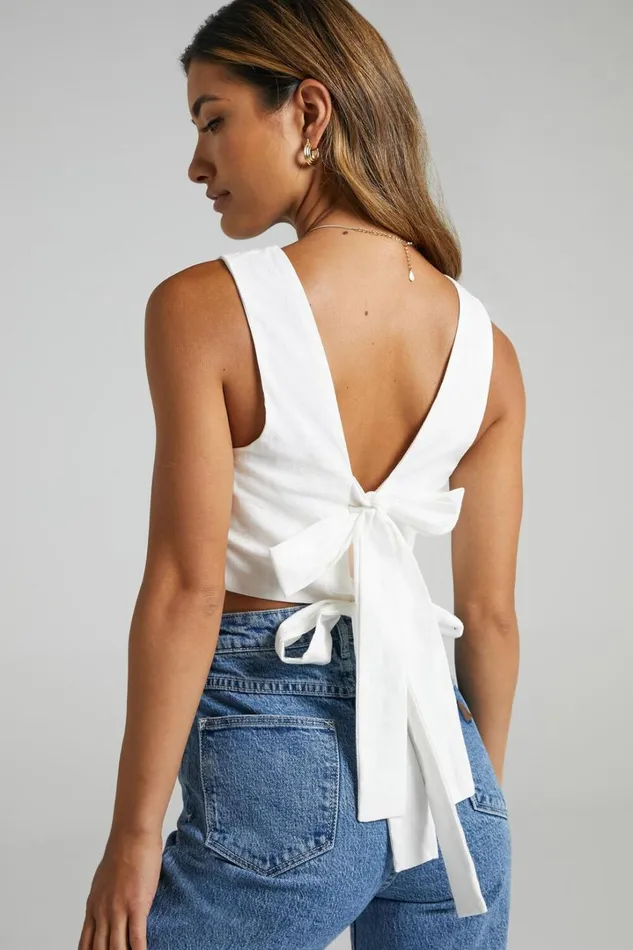 Loxley Top 8211 Tie Up Top In White Women Showpo Tops